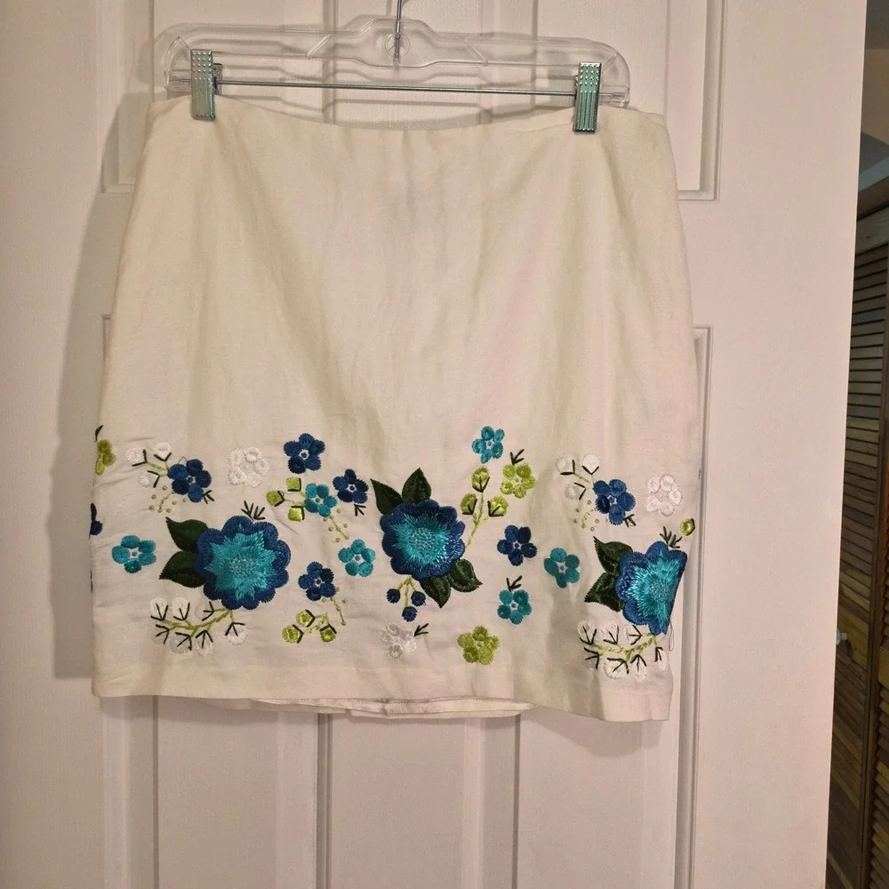 NWT Michael Kors Linen Blend Floral Embroidered Mini Skirt Y2K Deadstock Size 10